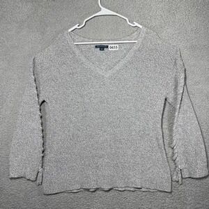 American Eagle Outfitters Sweater Womens Large Gray Lace Up Sleeve V-Neck Knit